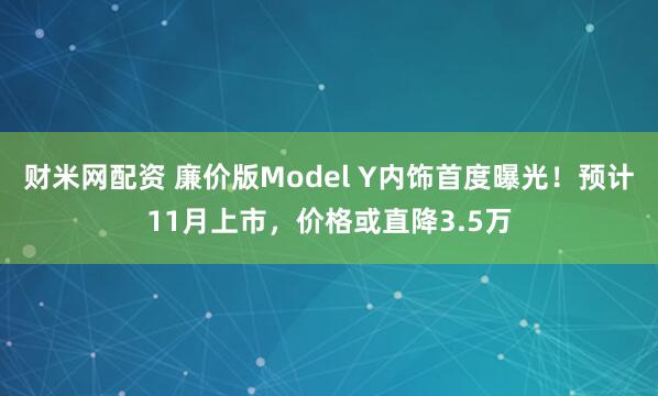 财米网配资 廉价版Model Y内饰首度曝光！预计11月上市，价格或直降3.5万