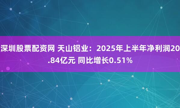 深圳股票配资网 天山铝业:2025年上半年净利润20.84亿元 同比增长0.51%